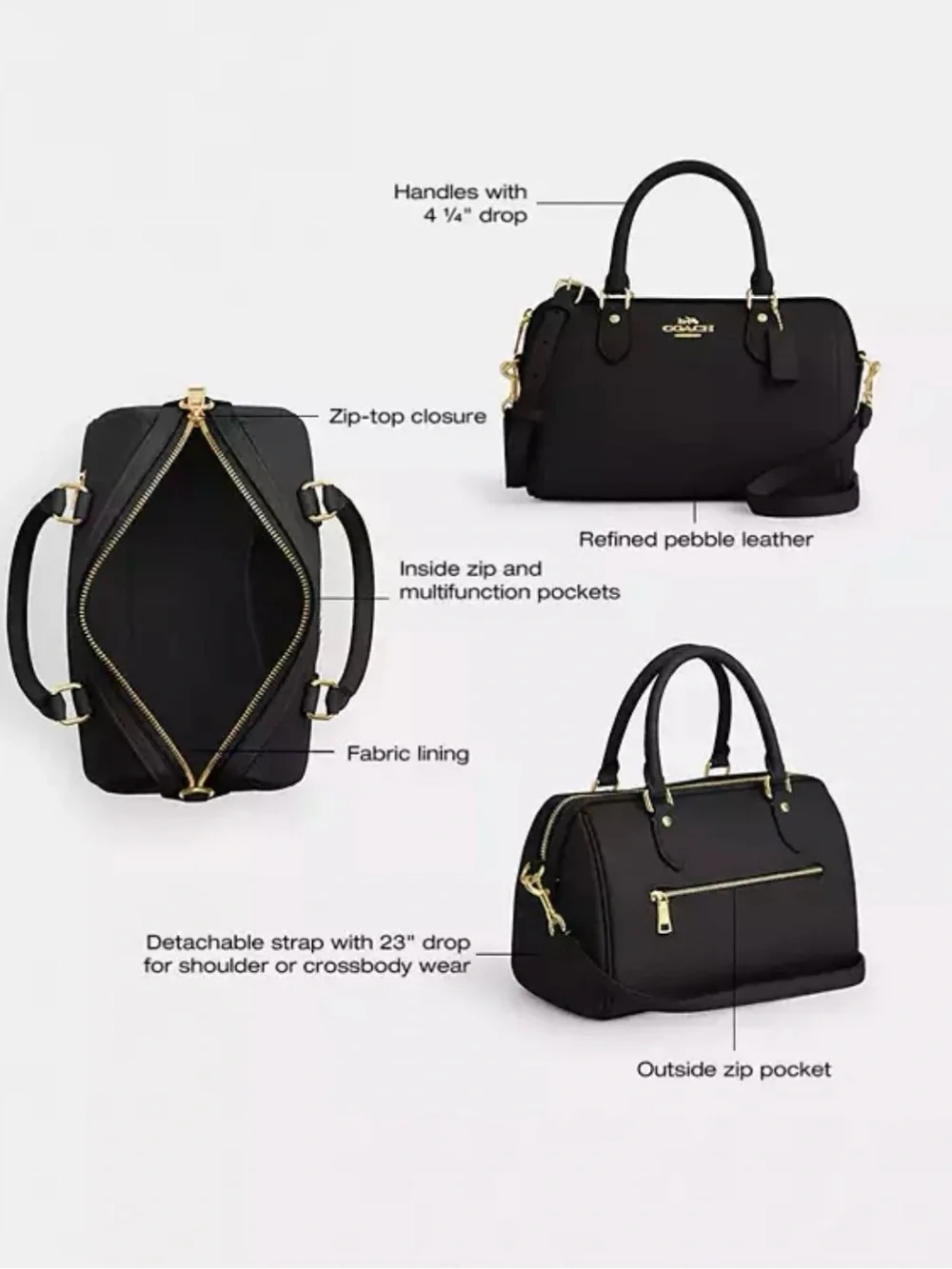 Coach Black Pebbled Leather Medium Rowan